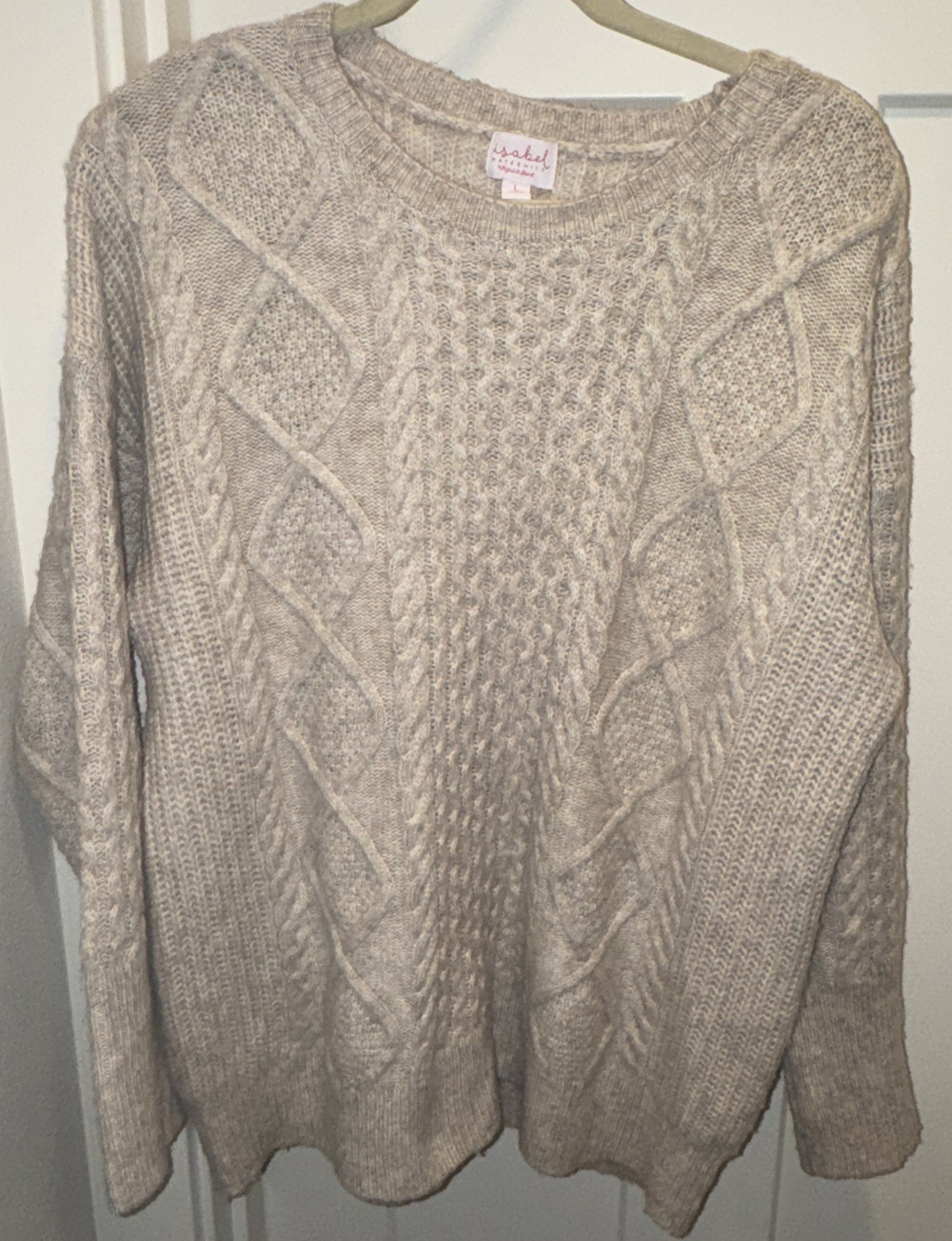 Isabel Maternity by Ingrid & Isabel Sweater Women's L Beige Cable Knit Winter